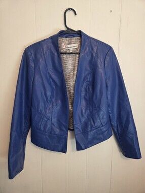 G BY Giuliana Rancic Royal Blue Faux Leather Open Jacket
